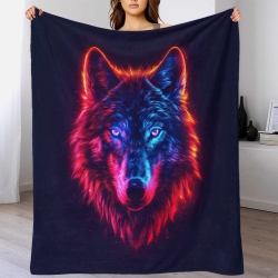 Loup Plaid en Polaire Imprimé 3D Couverture Douce Confortable pour Canapé Lit Bureau