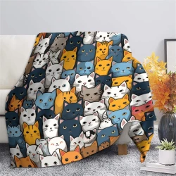 CARTOON Gatto Coperta in Pile Stampata 3D Morbida e Confortevole per Divano Letto Ufficio