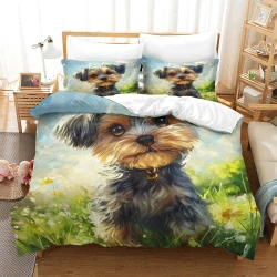 Yorkshire Terrier Housse de Couette Imprimée 3D Douce 3 Pièces Literie Garçons Filles