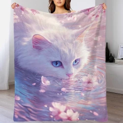 Cute Chat Plaid en Polaire Imprimé 3D Couverture Douce Confortable pour Canapé Lit Bureau