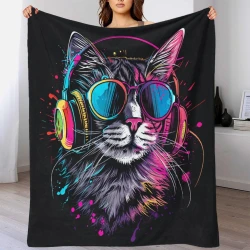 Gato Manta de Forro Polar Impresa en 3D Suave y Acogedora para Sofá Cama Oficina