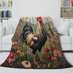 Coq Plaid en Polaire Imprimé 3D Couverture Douce Confortable pour Canapé Lit Bureau