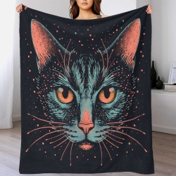 Chat Plaid en Polaire Imprimé 3D Couverture Douce Confortable pour Canapé Lit Bureau