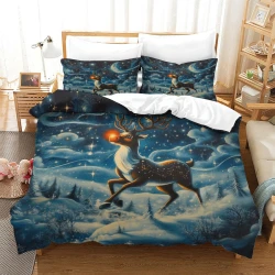 Renne Housse de Couette Imprimée 3D Douce 3 Pièces Literie Garçons Filles