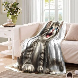 Maine Gatto Coperta in Pile Stampata 3D Morbida e Confortevole per Divano Letto Ufficio