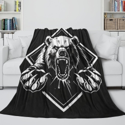 Ours noir Plaid en Polaire Imprimé 3D Couverture Douce Confortable pour Canapé Lit Bureau