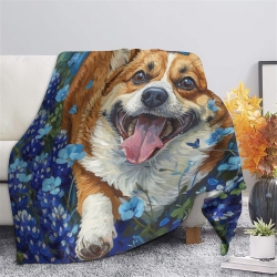 Corgi 3D Printed Fleece Throw Blanket Soft Cozy Blanket for Couch Sofa Bed Office
