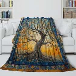 Arbre de vie Plaid en Polaire Imprimé 3D Couverture Douce Confortable pour Canapé Lit Bureau
