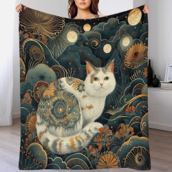 Chat Plaid en Polaire Imprimé 3D Couverture Douce Confortable pour Canapé Lit Bureau