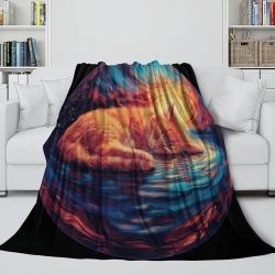 Chat Plaid en Polaire Imprimé 3D Couverture Douce Confortable pour Canapé Lit Bureau