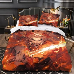 Tueur de démons: Demon Slayer Housse de Couette Imprimée 3D Douce 3 Pièces Literie Garçons Filles