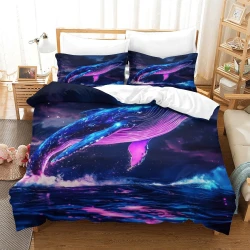 Baleine Housse de Couette Imprimée 3D Douce 3 Pièces Literie Garçons Filles