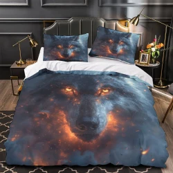Loup Housse de Couette Imprimée 3D Douce 3 Pièces Literie Garçons Filles