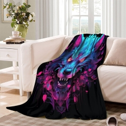 Loup Plaid en Polaire Imprimé 3D Couverture Douce Confortable pour Canapé Lit Bureau