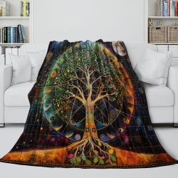 Arbre de vie Plaid en Polaire Imprimé 3D Couverture Douce Confortable pour Canapé Lit Bureau