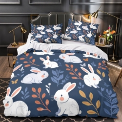 Lapin Housse de Couette Imprimée 3D Douce 3 Pièces Literie Garçons Filles