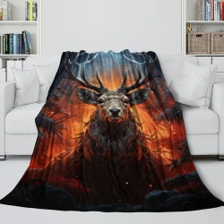 Renne Plaid en Polaire Imprimé 3D Couverture Douce Confortable pour Canapé Lit Bureau