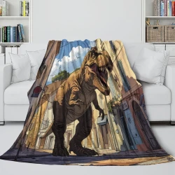 Dinosaure Plaid en Polaire Imprimé 3D Couverture Douce Confortable pour Canapé Lit Bureau
