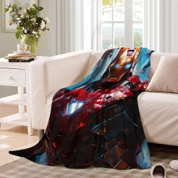 Avengers Iron Man Plaid en Polaire Imprimé 3D Couverture Douce Confortable pour Canapé Lit Bureau