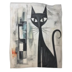 Art abstrait Chat Plaid en Polaire Imprimé 3D Couverture Douce Confortable pour Canapé Lit Bureau