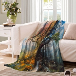 Arbre de vie Plaid en Polaire Imprimé 3D Couverture Douce Confortable pour Canapé Lit Bureau