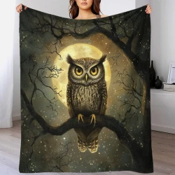 Hibou Plaid en Polaire Imprimé 3D Couverture Douce Confortable pour Canapé Lit Bureau