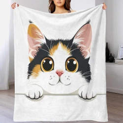 Cute Chat Plaid en Polaire Imprimé 3D Couverture Douce Confortable pour Canapé Lit Bureau