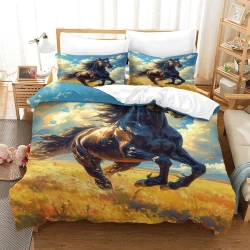 Cavallo Copripiumino Stampato 3D Morbido 3 Pezzi Biancheria da Letto per Ragazzi Ragazze
