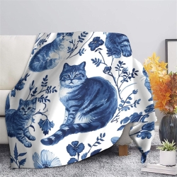 Cute Chat Plaid en Polaire Imprimé 3D Couverture Douce Confortable pour Canapé Lit Bureau