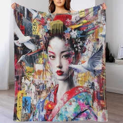 Art graffiti japonais Plaid en Polaire Imprimé 3D Couverture Douce Confortable pour Canapé Lit Bureau