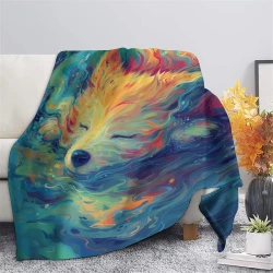 Chien Plaid en Polaire Imprimé 3D Couverture Douce Confortable pour Canapé Lit Bureau