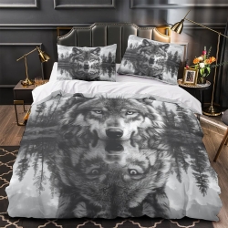 Loup Housse de Couette Imprimée 3D Douce 3 Pièces Literie Garçons Filles