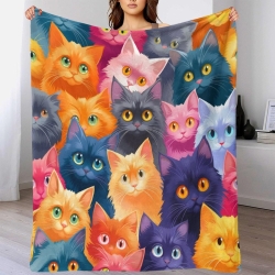 Chat Plaid en Polaire Imprimé 3D Couverture Douce Confortable pour Canapé Lit Bureau