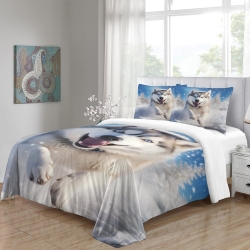 Husky Housse de Couette Imprimée 3D Douce 3 Pièces Literie Garçons Filles
