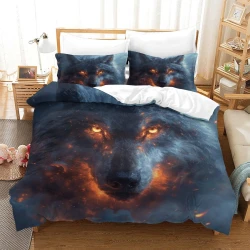 Loup Housse de Couette Imprimée 3D Douce 3 Pièces Literie Garçons Filles