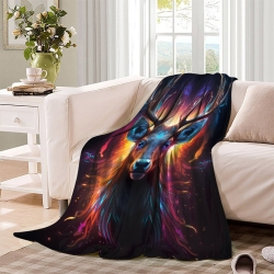 Renne Plaid en Polaire Imprimé 3D Couverture Douce Confortable pour Canapé Lit Bureau
