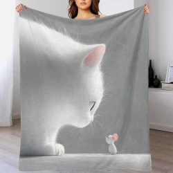 Cute Chat Plaid en Polaire Imprimé 3D Couverture Douce Confortable pour Canapé Lit Bureau