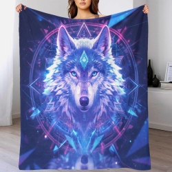 Loup Plaid en Polaire Imprimé 3D Couverture Douce Confortable pour Canapé Lit Bureau