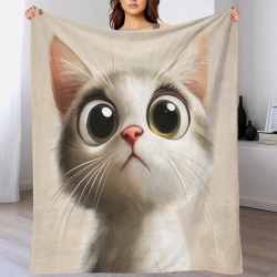 Chat Plaid en Polaire Imprimé 3D Couverture Douce Confortable pour Canapé Lit Bureau