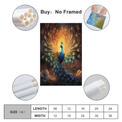 Paon Peinture sur toile sans cadre, impressions posters art mural pour déco maison chambre bureau
