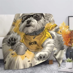 Maltese Chien Plaid en Polaire Imprimé 3D Couverture Douce Confortable pour Canapé Lit Bureau