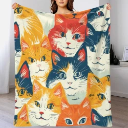 Chat Plaid en Polaire Imprimé 3D Couverture Douce Confortable pour Canapé Lit Bureau