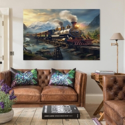 Train à vapeur Peinture sur toile sans cadre, impressions posters art mural pour déco maison chambre bureau