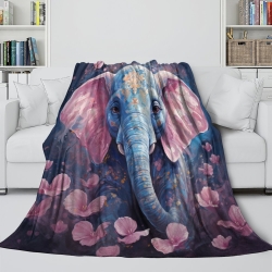 Éléphant Plaid en Polaire Imprimé 3D Couverture Douce Confortable pour Canapé Lit Bureau