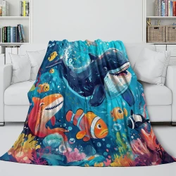 Baleine Plaid en Polaire Imprimé 3D Couverture Douce Confortable pour Canapé Lit Bureau