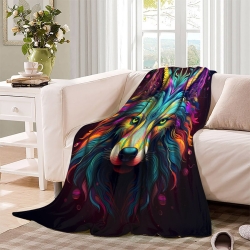 Loup Plaid en Polaire Imprimé 3D Couverture Douce Confortable pour Canapé Lit Bureau