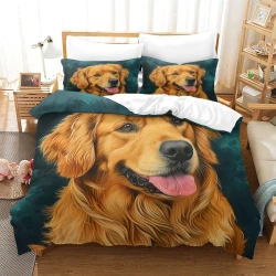 Golden Retriever Housse de Couette Imprimée 3D Douce 3 Pièces Literie Garçons Filles