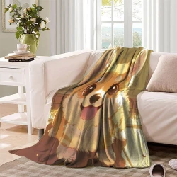 Corgi Plaid en Polaire Imprimé 3D Couverture Douce Confortable pour Canapé Lit Bureau