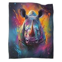Rhinocéros Plaid en Polaire Imprimé 3D Couverture Douce Confortable pour Canapé Lit Bureau