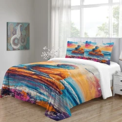 Bouddha Housse de Couette Imprimée 3D Douce 3 Pièces Literie Garçons Filles